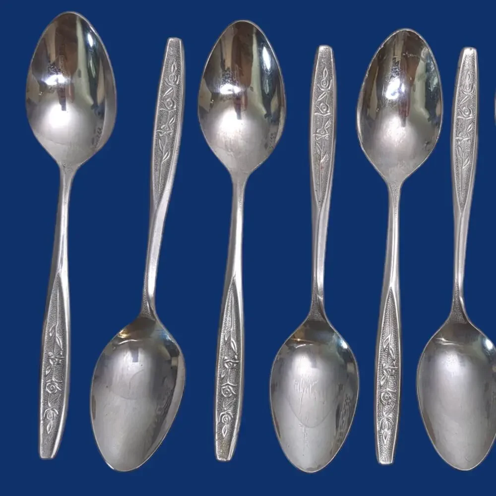 9pc Ekco Eterna ROSE COTILLION Flatware Stainless Teaspoon Spoon